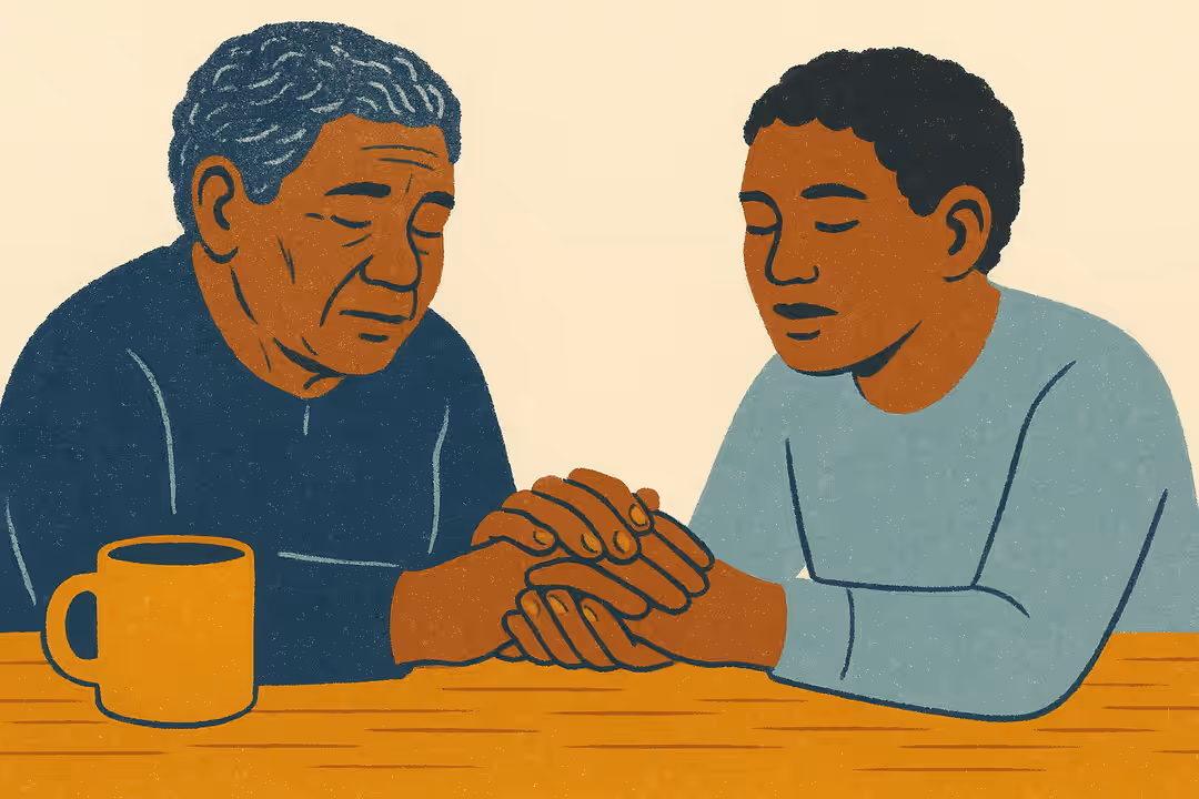 Ilustración: dos pares de manos se sostienen sobre una mesa